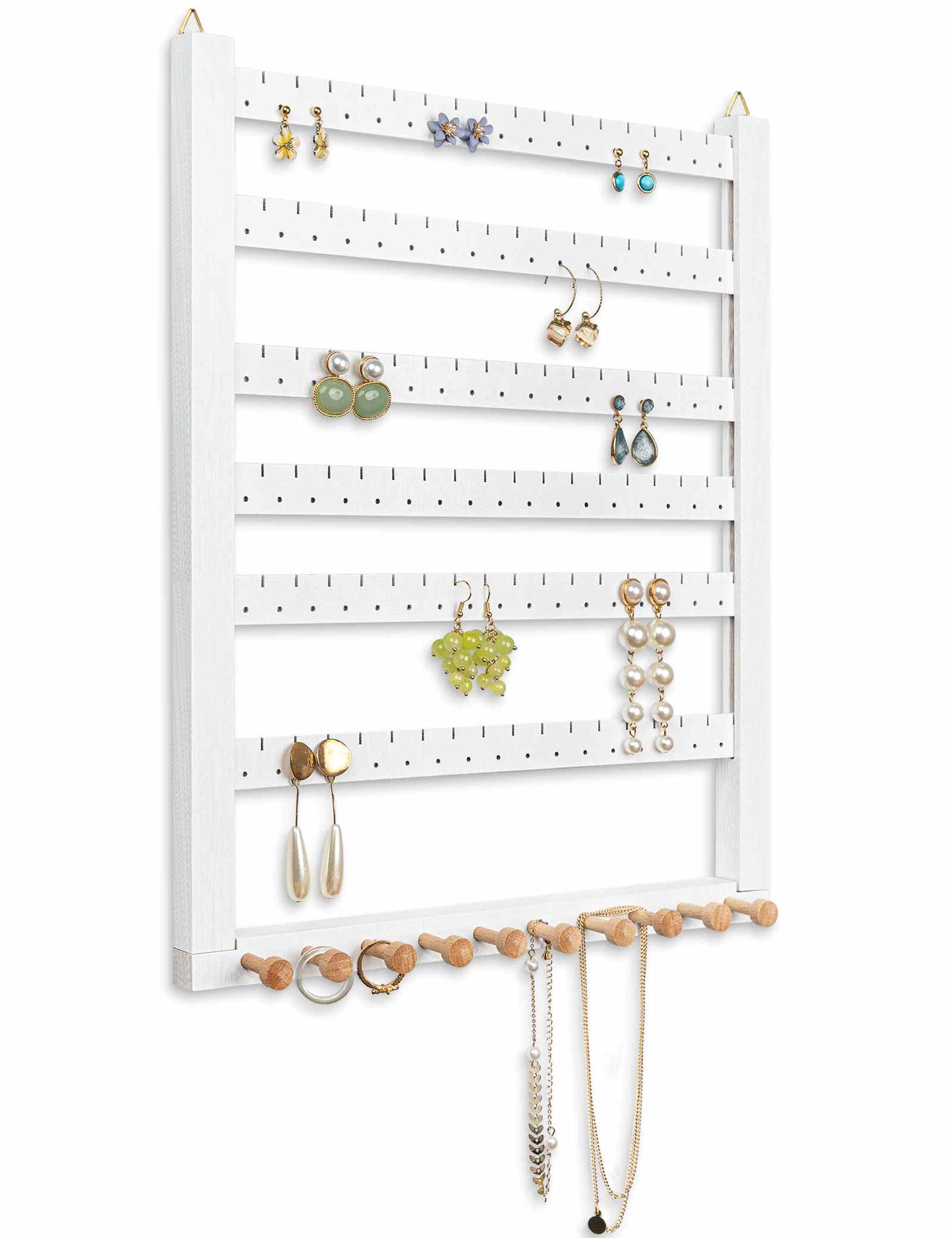 Easy Assemble Wood Earring Wall Holder (White)
