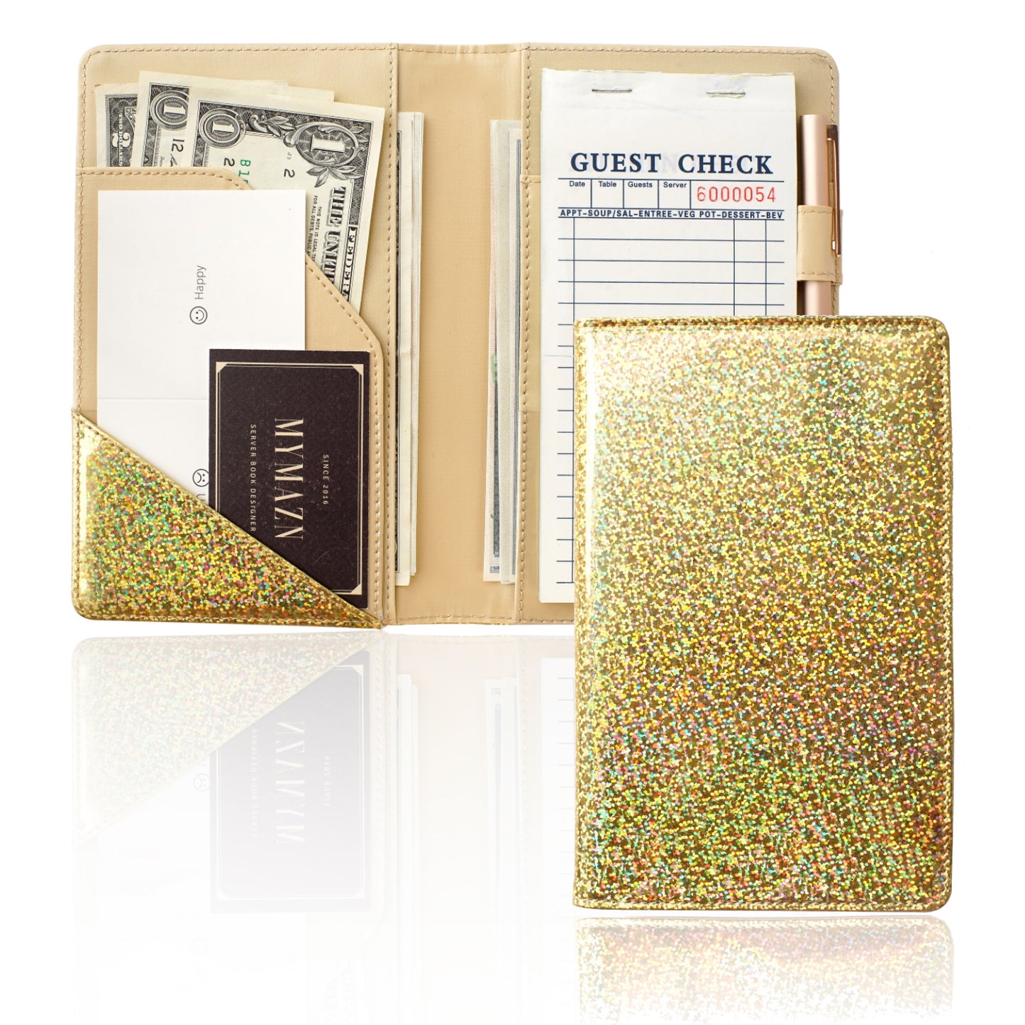 4.7x7.5" Holographic Glitter Gold Server Book Wallet