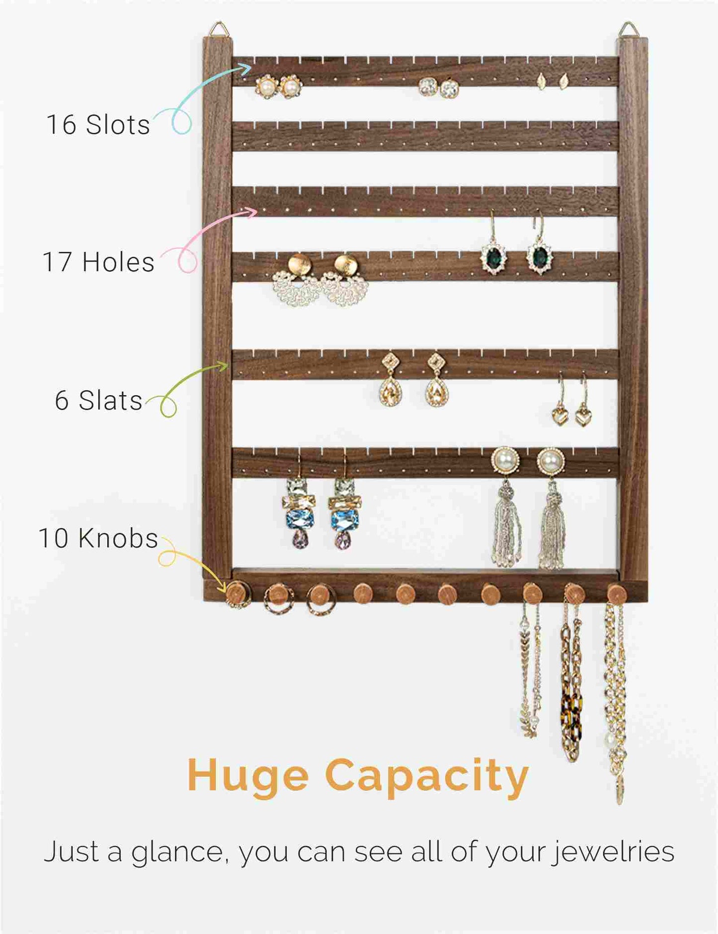 Easy Assemble Wood Earring Wall Holder (Walnut)