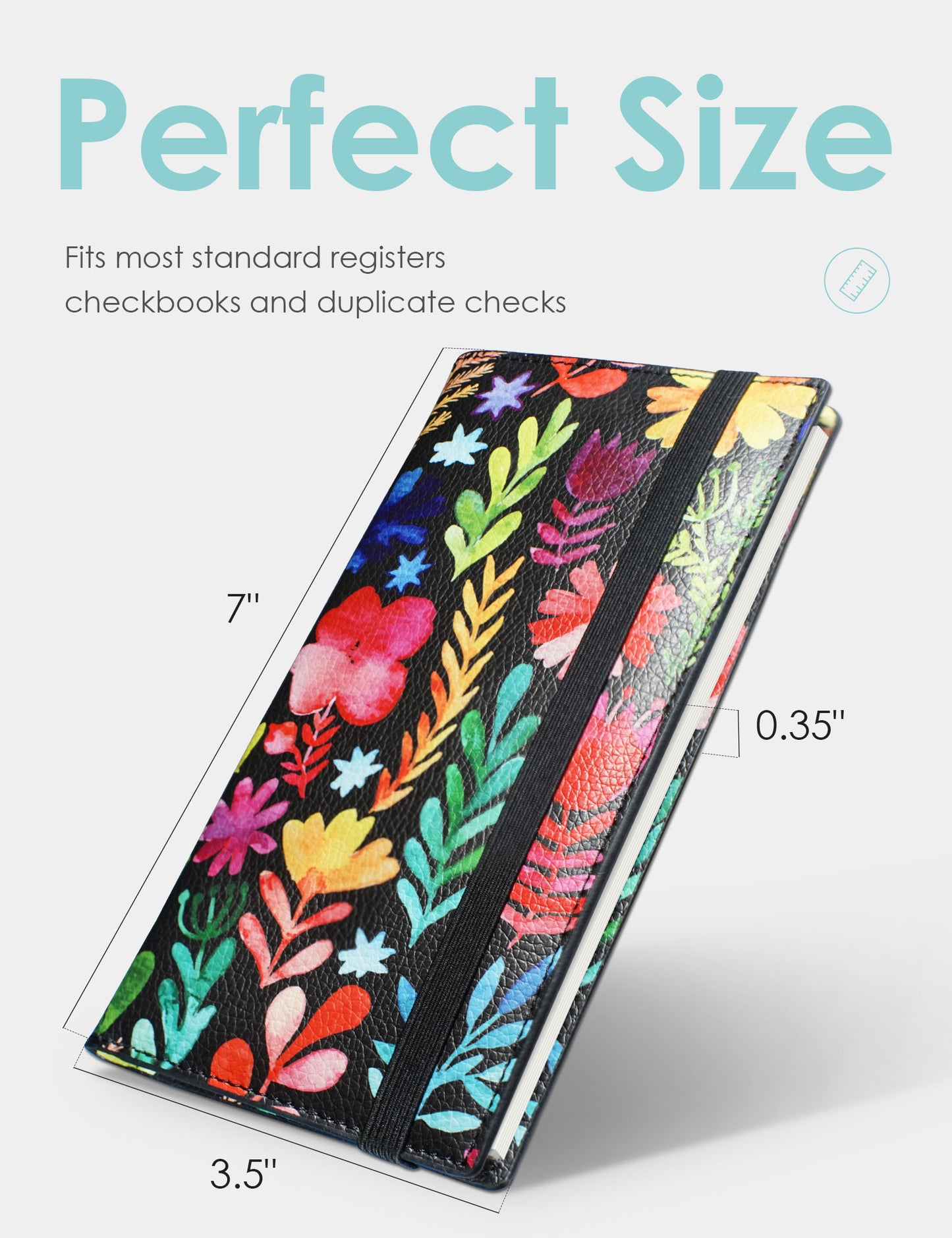 7"x3.5" Flower Vegan Leather Checkbook Cover