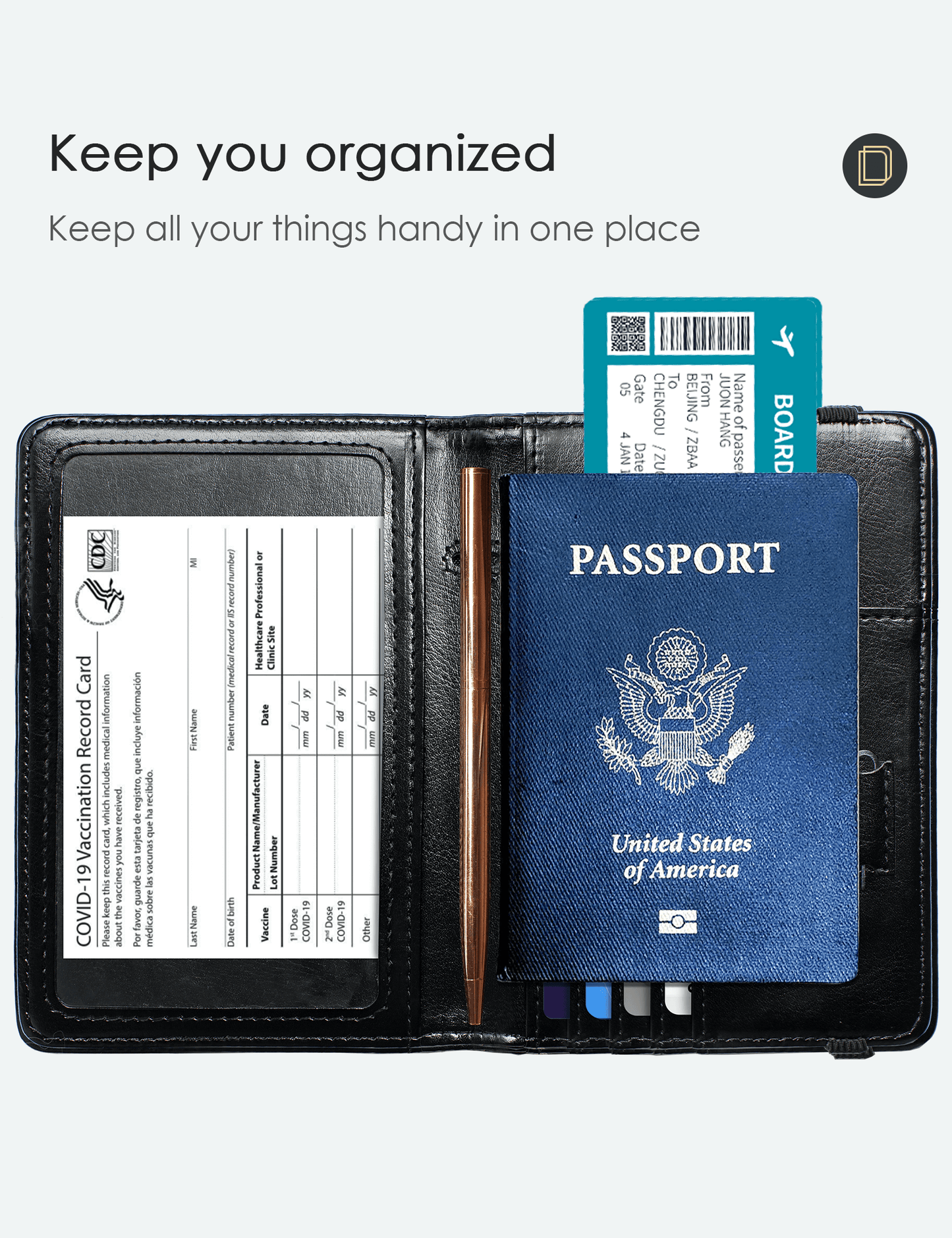 Black/Gold Minimalist Passport Case Holder Wallet