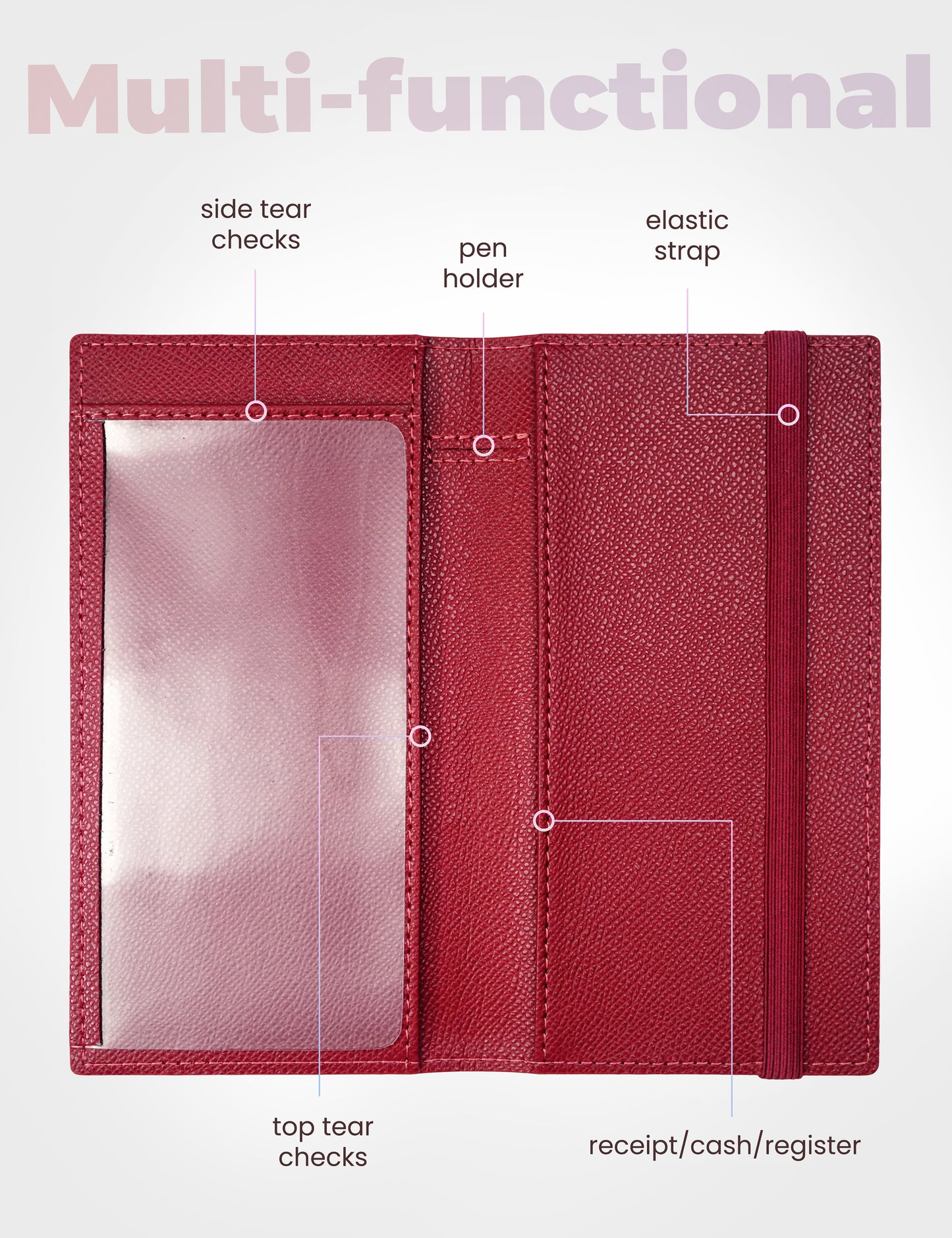 7"x3.7" Dark Red Vegan Leather Checkbook Cover