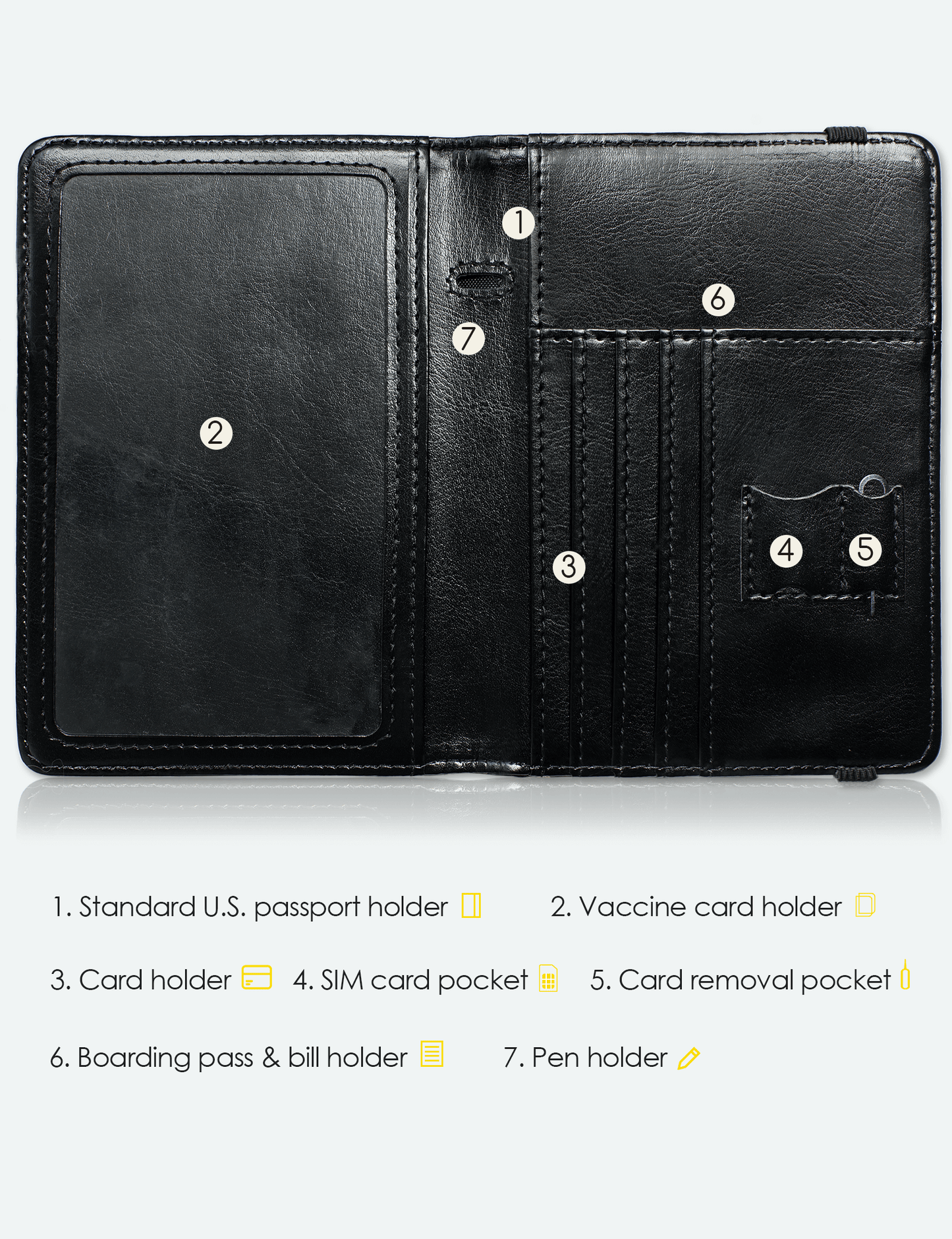 Black/Gold Minimalist Passport Case Holder Wallet