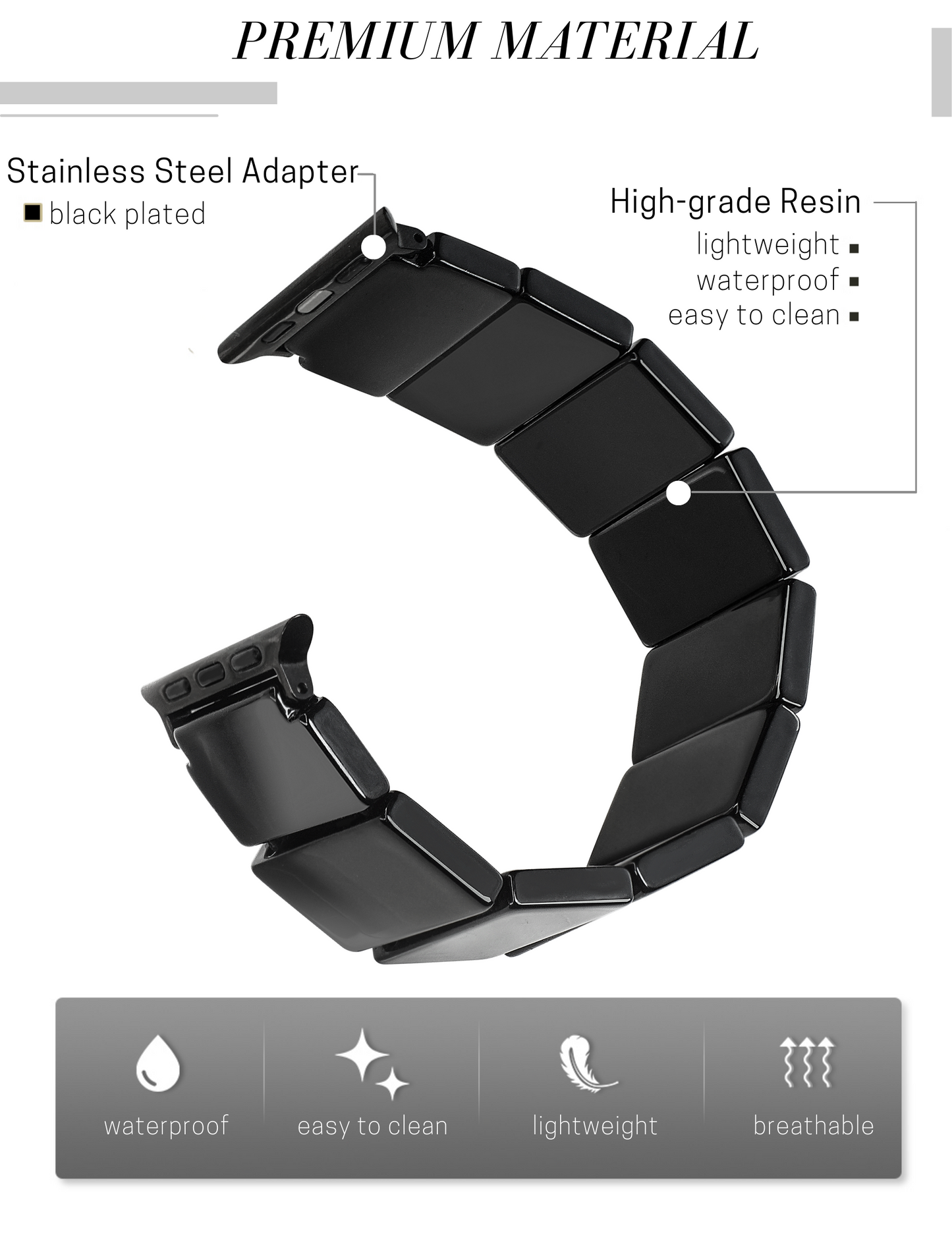Black Resin Apple Watch Band (Elastic)