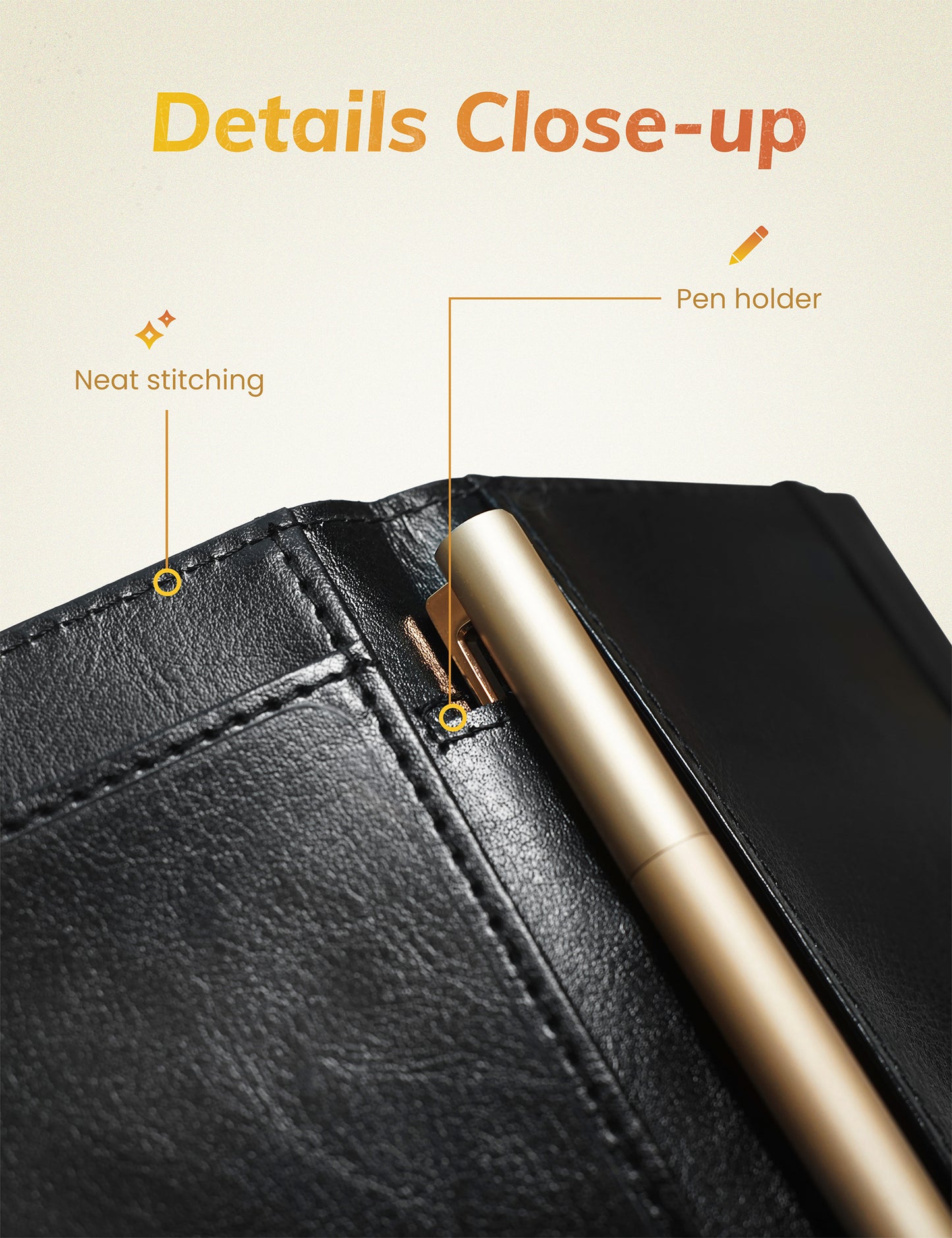 7"x3.7" Black & Gold Vegan Leather Checkbook Cover