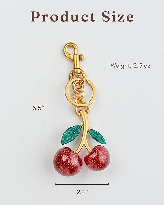 Cherry & Handmade Bow Bag Charms(Red&Gold)