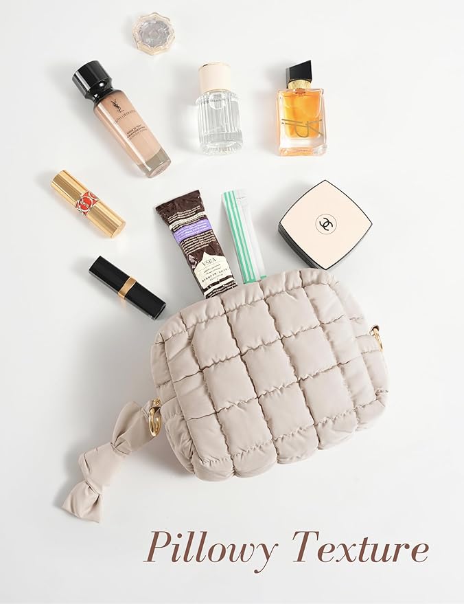 Beige Quilted Makeup Bag