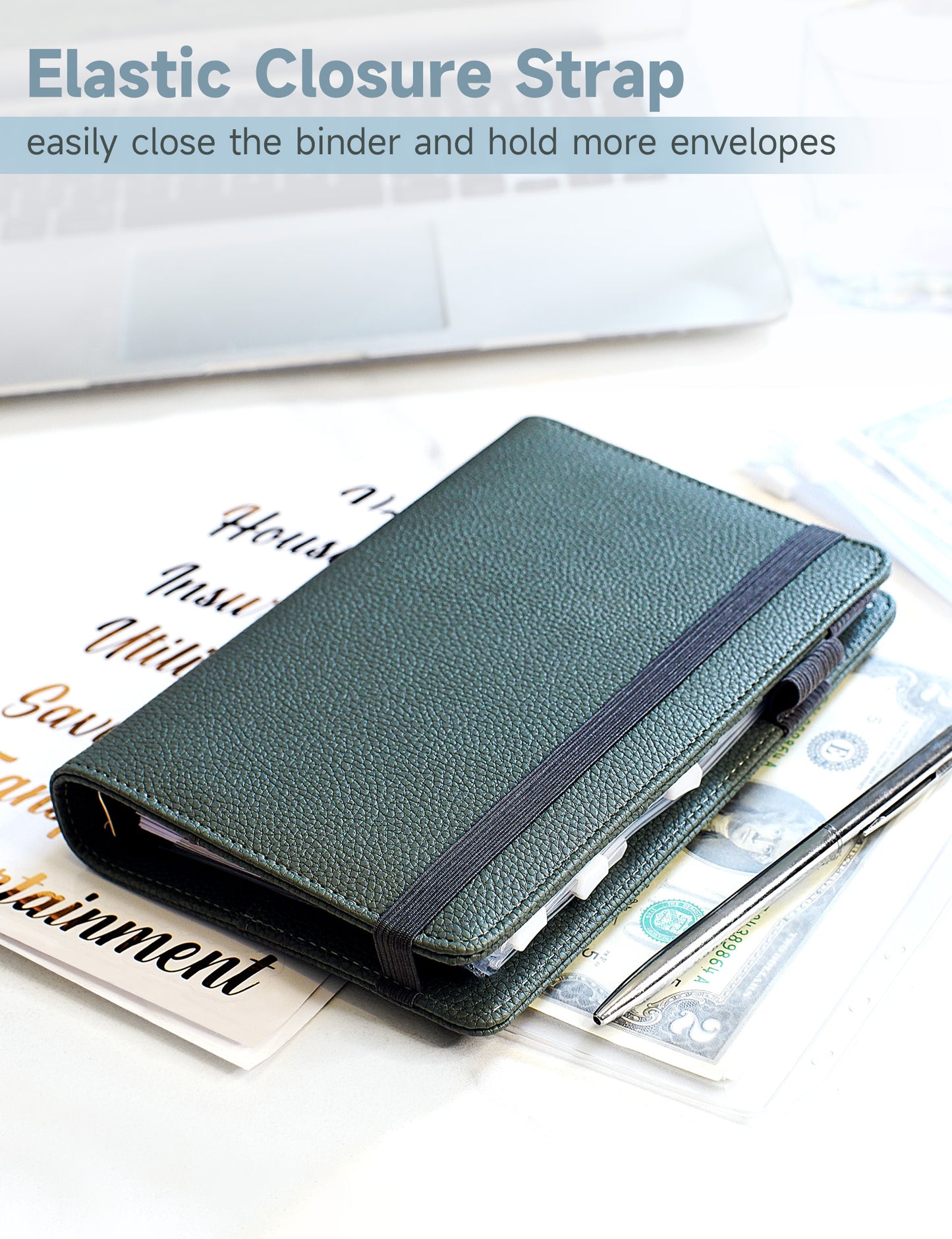 A6 Budget Binder for Money Saving Binder 10 Cash Pockets (Grey Green)