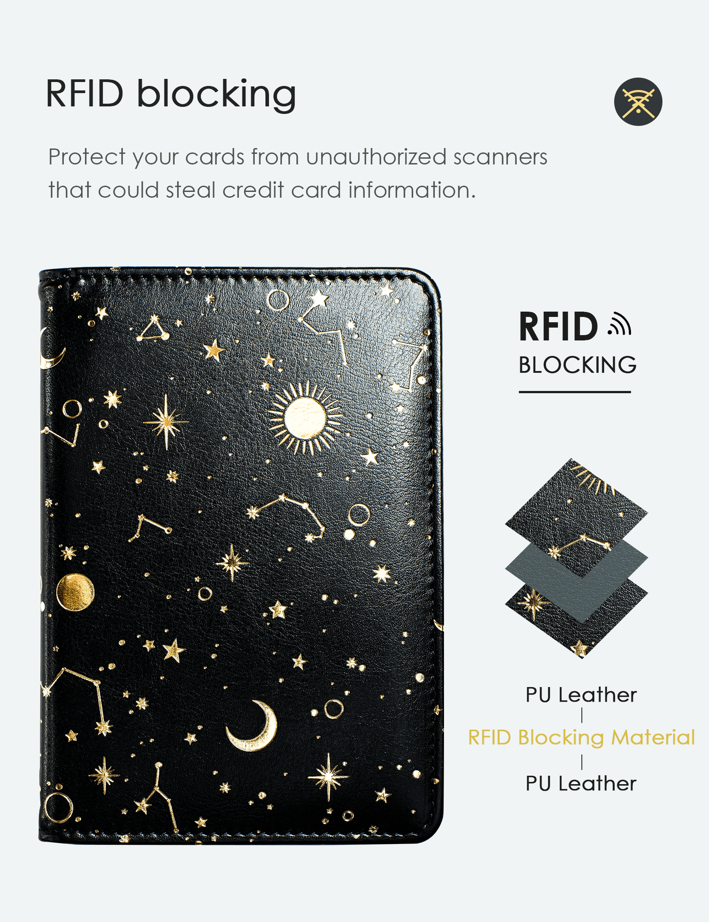 Black/Gold Minimalist Passport Case Holder Wallet