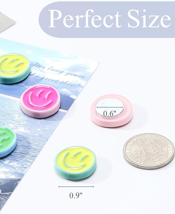 Mymazn 12Pcs Fridge Magnets ,Resin Smile Face Decorative Magnets (Pastel)