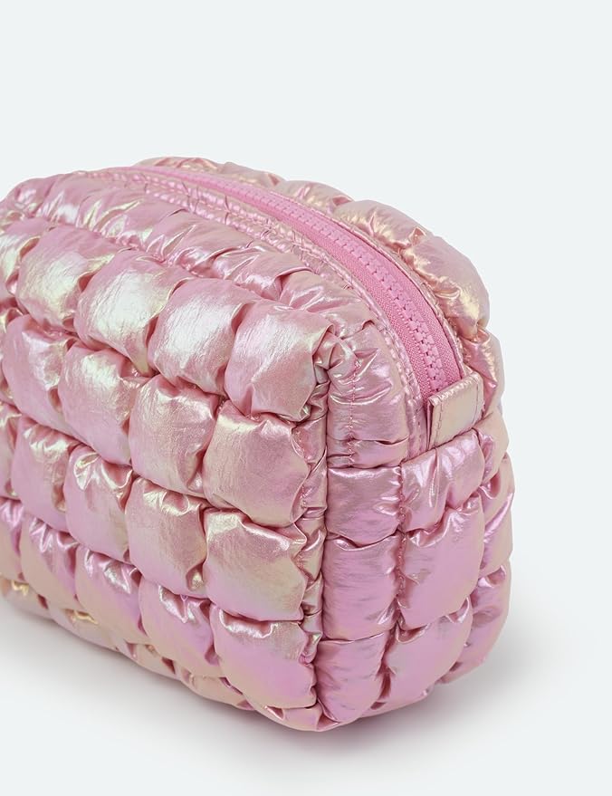 Iridescent Pink Quilted Makeup Bag