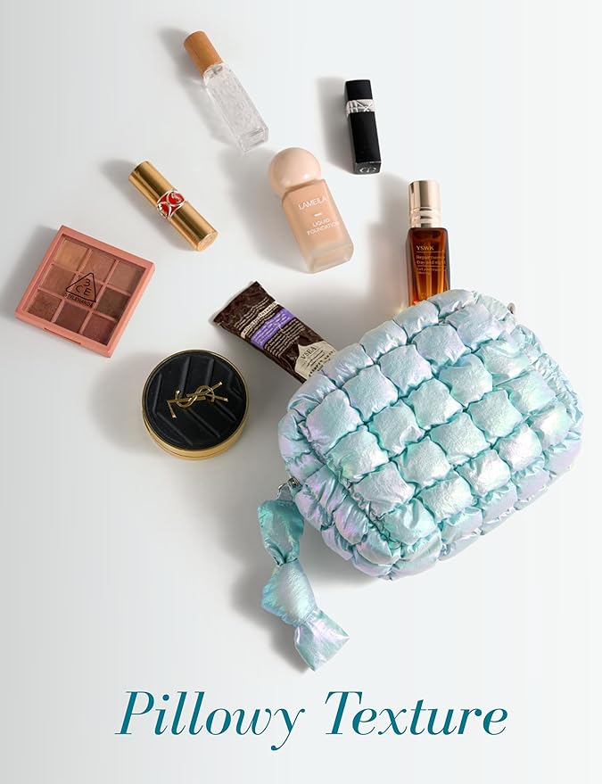 Iridescent Blue Quilted Makeup Bag