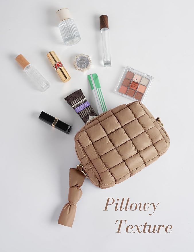 Caramel Quilted Makeup Bag