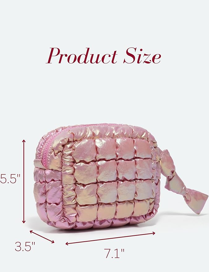 Iridescent Pink Quilted Makeup Bag