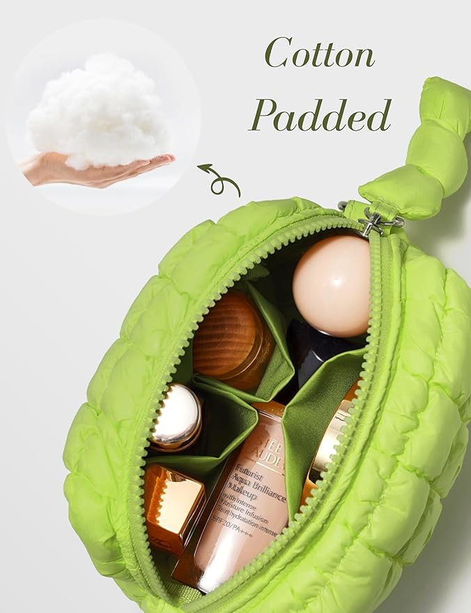 Apple Green Quilted Makeup Bag