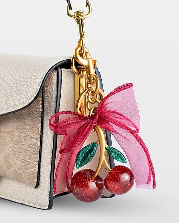 Cherry & Handmade Bow Bag Charms(Red&Gold)