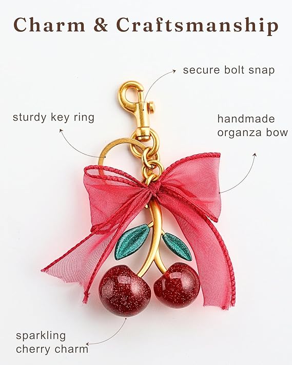 Cherry & Handmade Bow Bag Charms(Red&Gold)