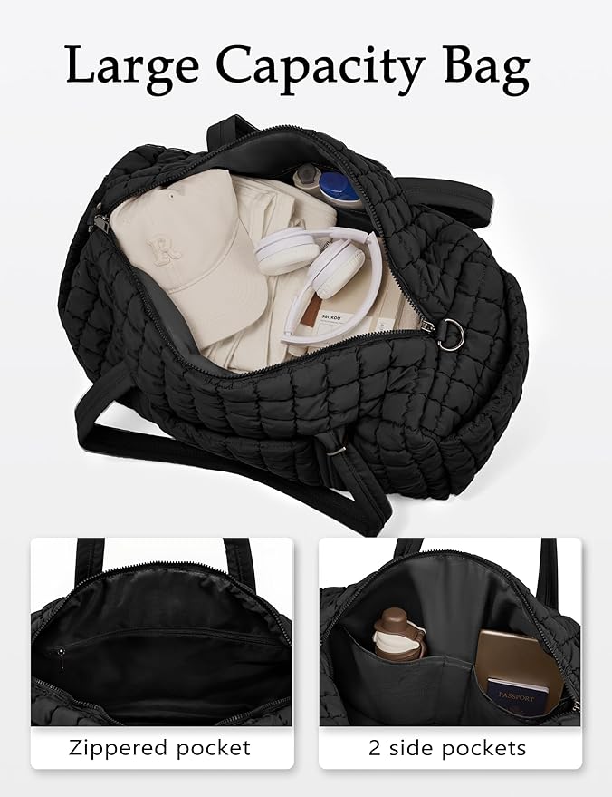 Quilted Travel Duffle Bag (Black)