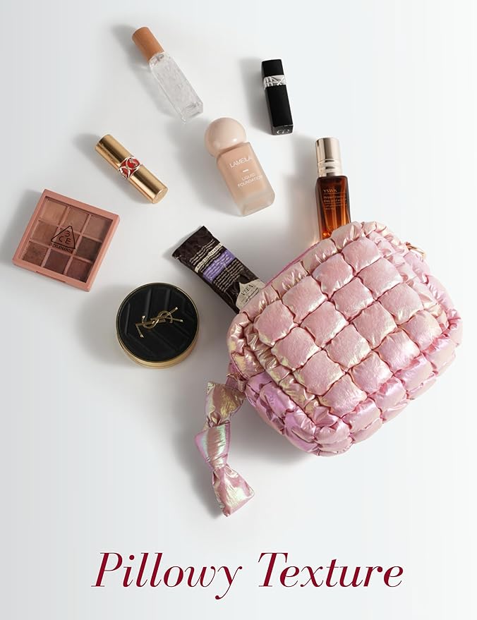Iridescent Pink Quilted Makeup Bag