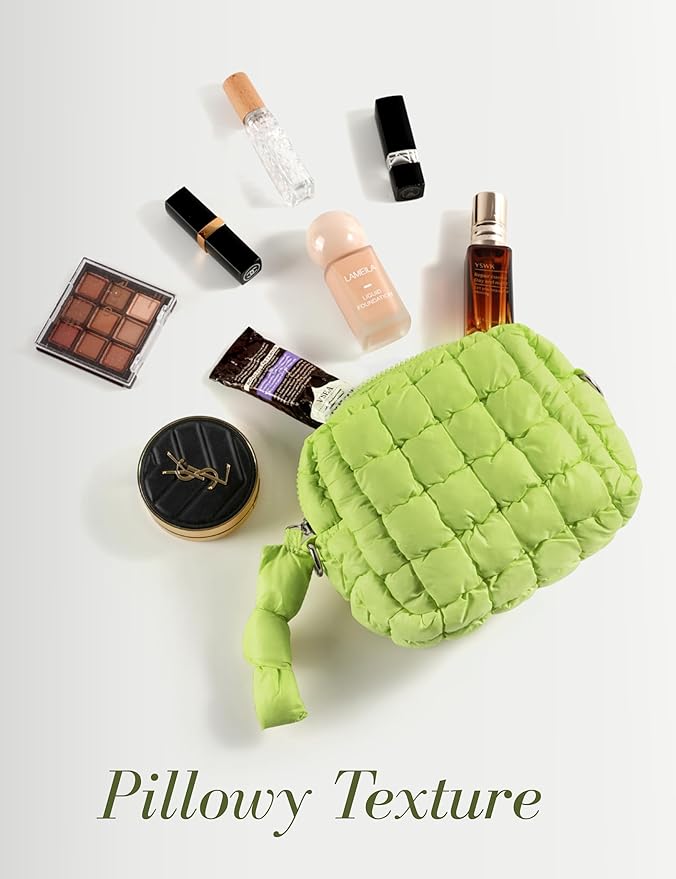 Apple Green Quilted Makeup Bag
