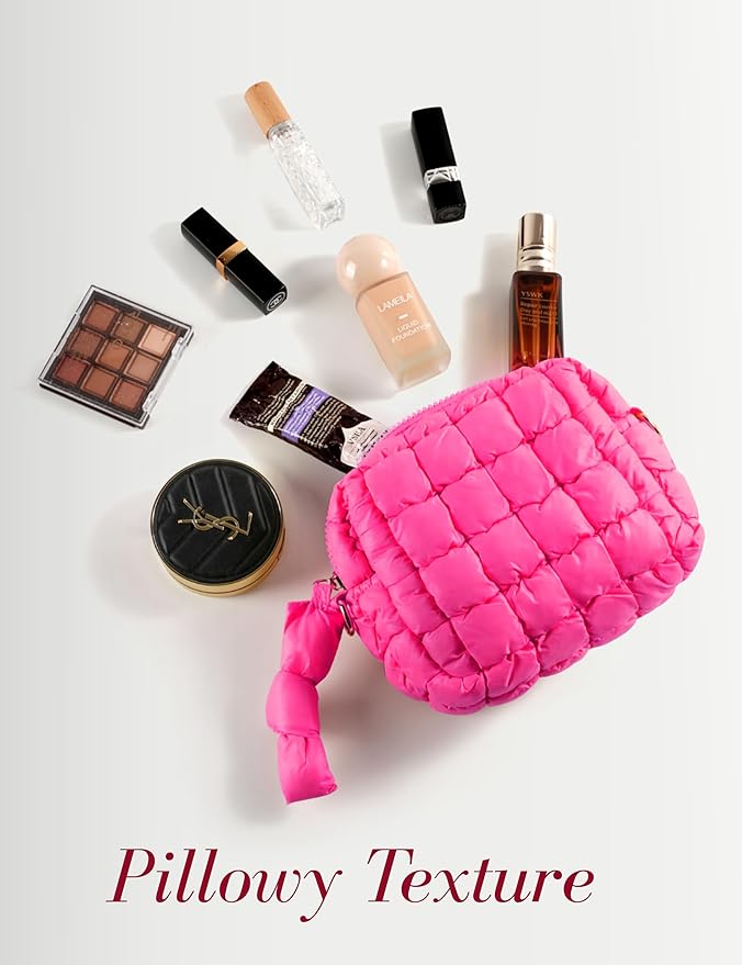 Neon Pink Quilted Makeup Bag