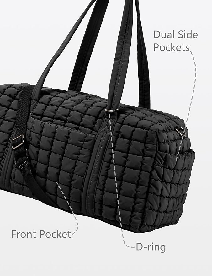 Quilted Travel Duffle Bag (Black)
