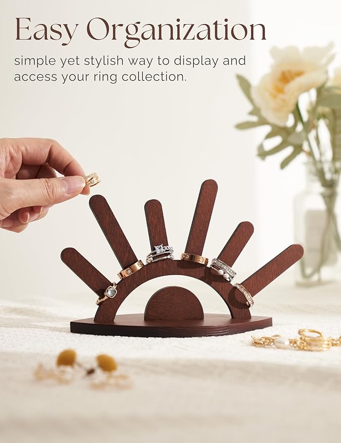 Evil Eye Ring Display Wood Ring Stand(Brown Wood)
