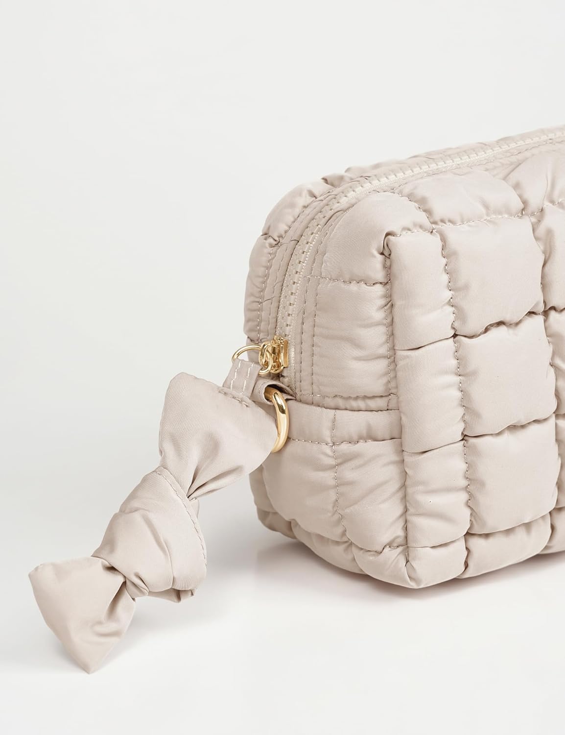 Beige Quilted Makeup Bag