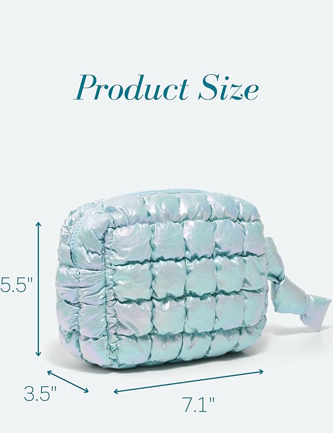 Iridescent Blue Quilted Makeup Bag