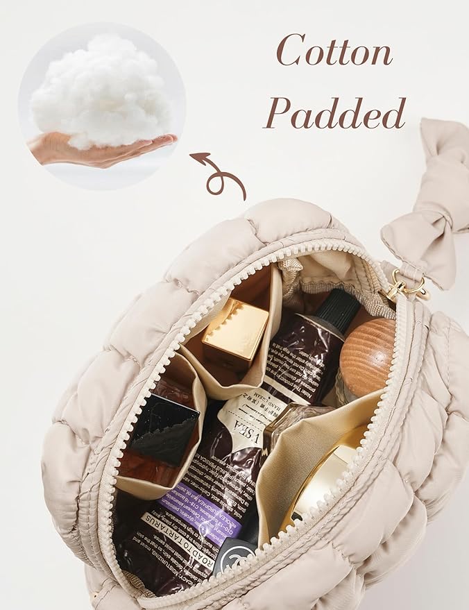 Beige Quilted Makeup Bag