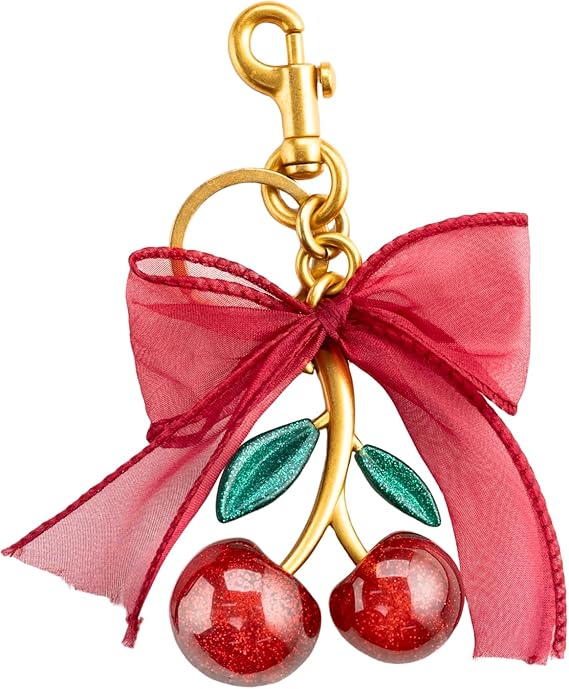 Cherry & Handmade Bow Bag Charms(Red&Gold)