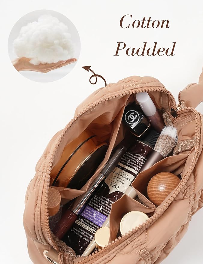 Khaki Quilted Makeup Bag
