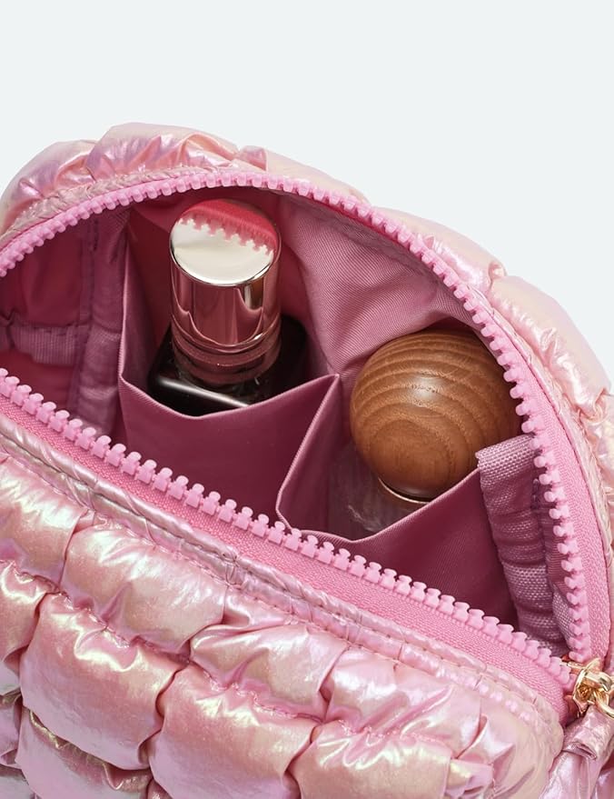Iridescent Pink Quilted Makeup Bag