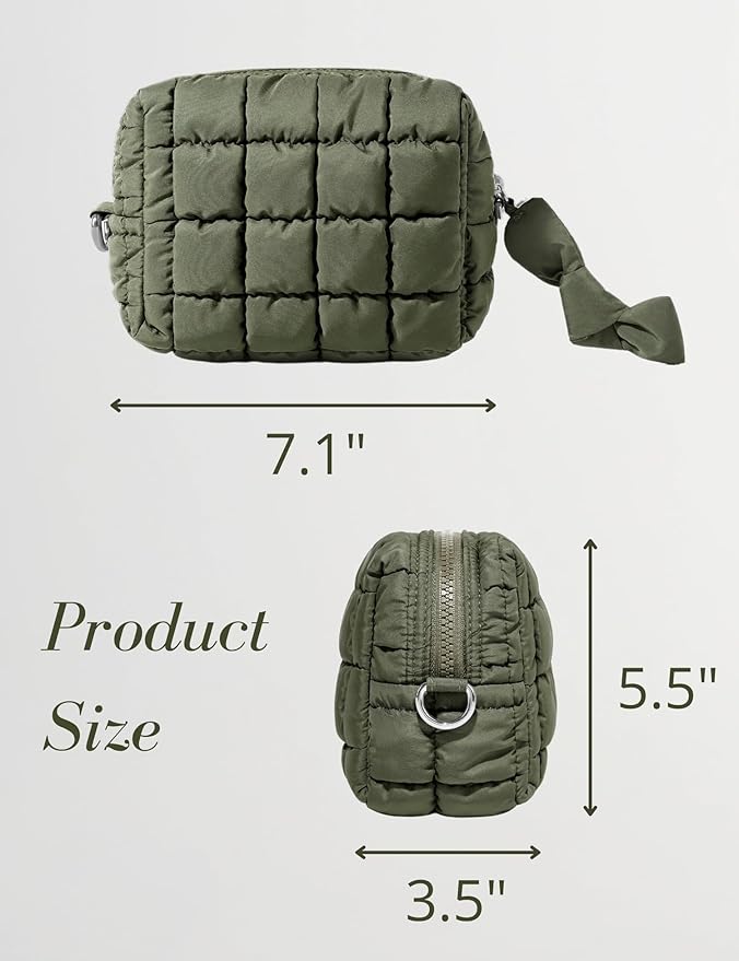Olive Green Quilted Makeup Bag