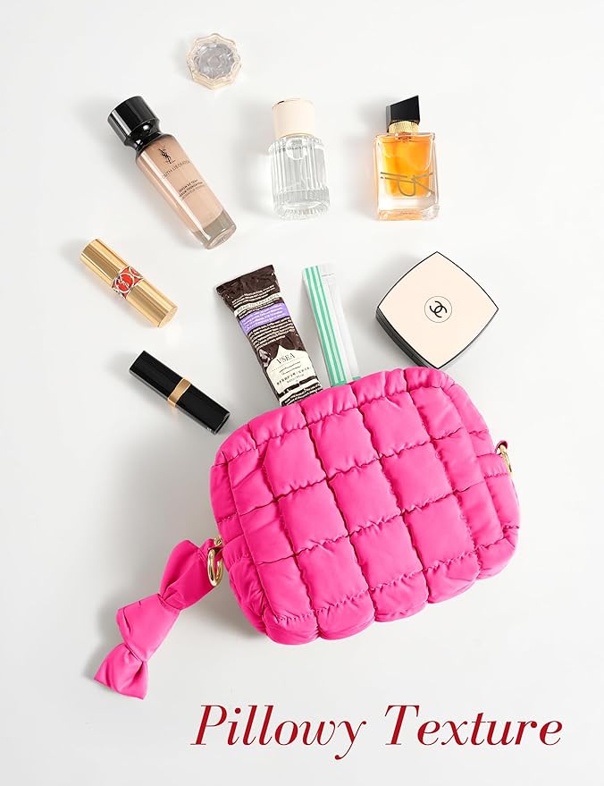 Hot Pink Quilted Makeup Bag
