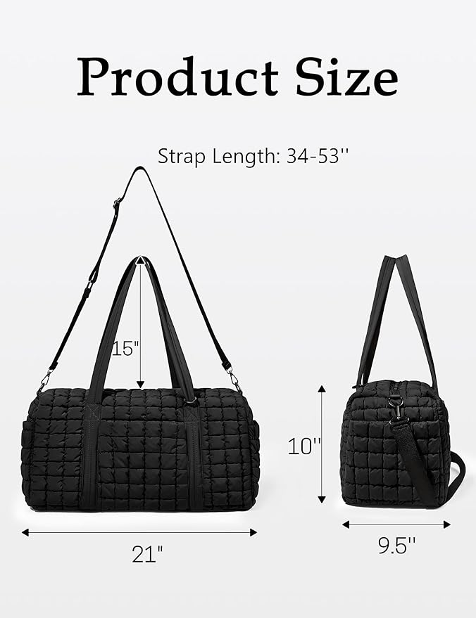 Quilted Travel Duffle Bag (Black)