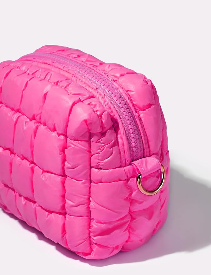 Neon Pink Quilted Makeup Bag