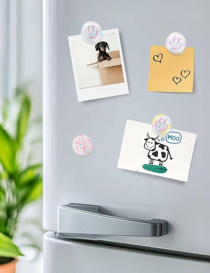 Mymazn 12Pcs Fridge Magnets ,Resin Smile Face Decorative Magnets (Colorful Stripes)