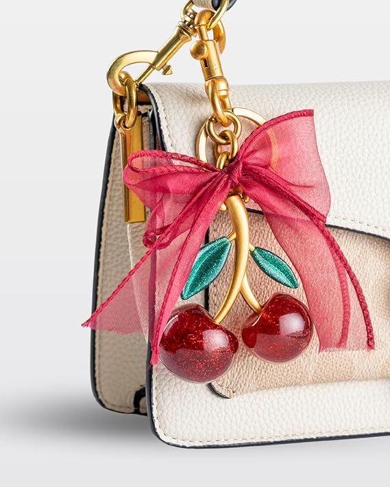 Cherry & Handmade Bow Bag Charms(Red&Gold)