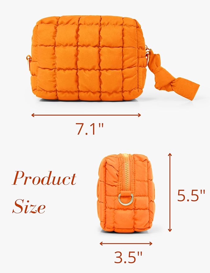 Orange Quilted Makeup Bag