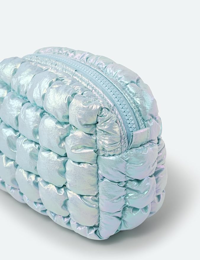 Iridescent Blue Quilted Makeup Bag