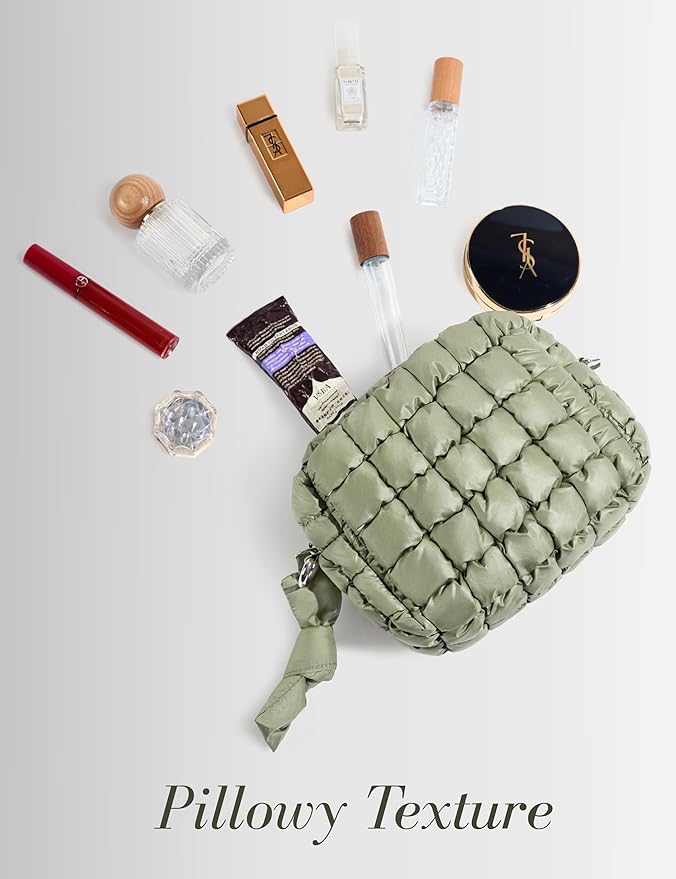 Sage Green Quilted Makeup Bag