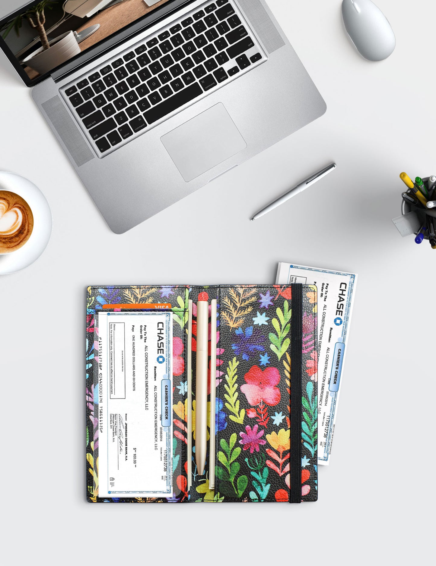 7"x3.5" Flower Vegan Leather Checkbook Cover