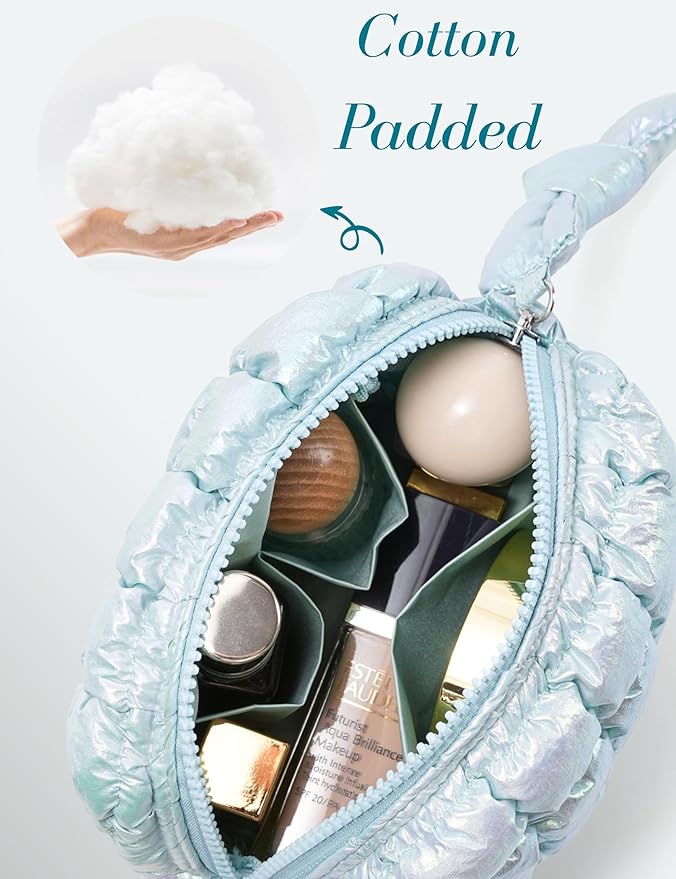 Iridescent Blue Quilted Makeup Bag
