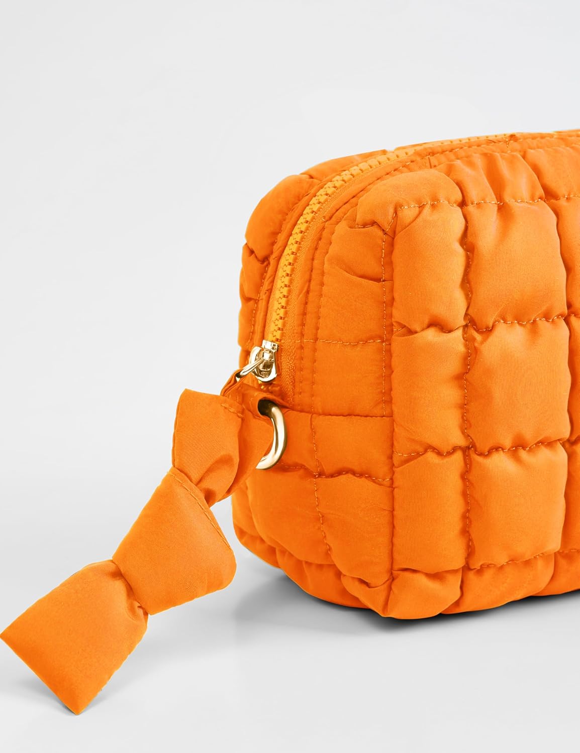 Orange Quilted Makeup Bag
