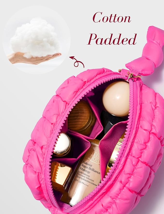 Neon Pink Quilted Makeup Bag