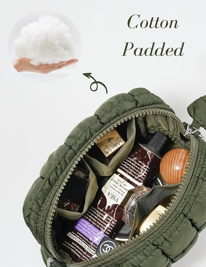 Olive Green Quilted Makeup Bag