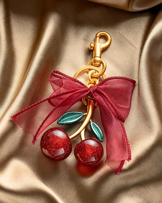 Cherry & Handmade Bow Bag Charms(Red&Gold)
