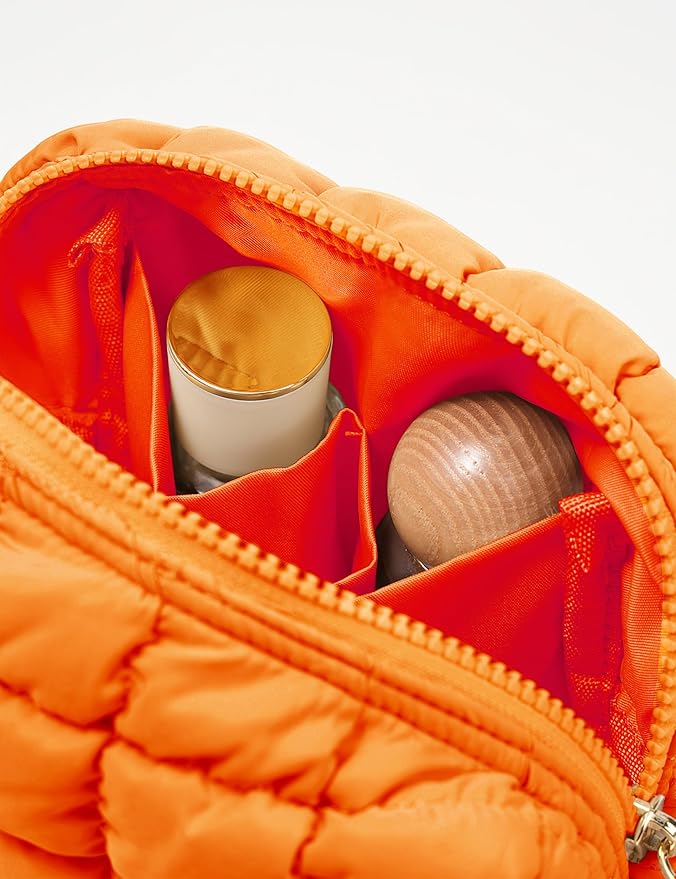 Orange Quilted Makeup Bag