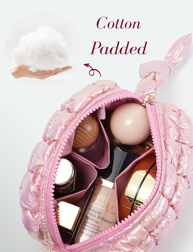 Iridescent Pink Quilted Makeup Bag